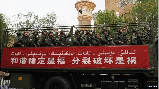 Chinese authorities have stepped up the security presence in key Xinjiang towns and cities