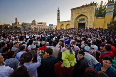 Uyghurs gathering in front of Idkah Mosque in Kashgar, East Turkestan. Photo: World Policy Blog