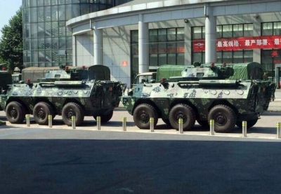 Armored vehicles are shown parked outside a Hangzhou shopping mall ahead of the G20 Summit, August 2016. Photo sent by a local resident