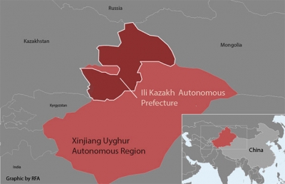 Map showing location of Ili prefecture in Xinjiang